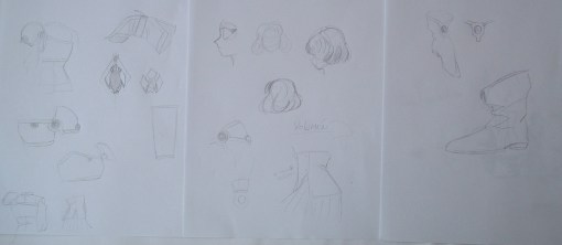 Vistas simples de la armadura, zapatos,pelo y guante.